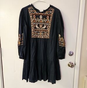 Sfera Black Dress with Colorful Embroidery